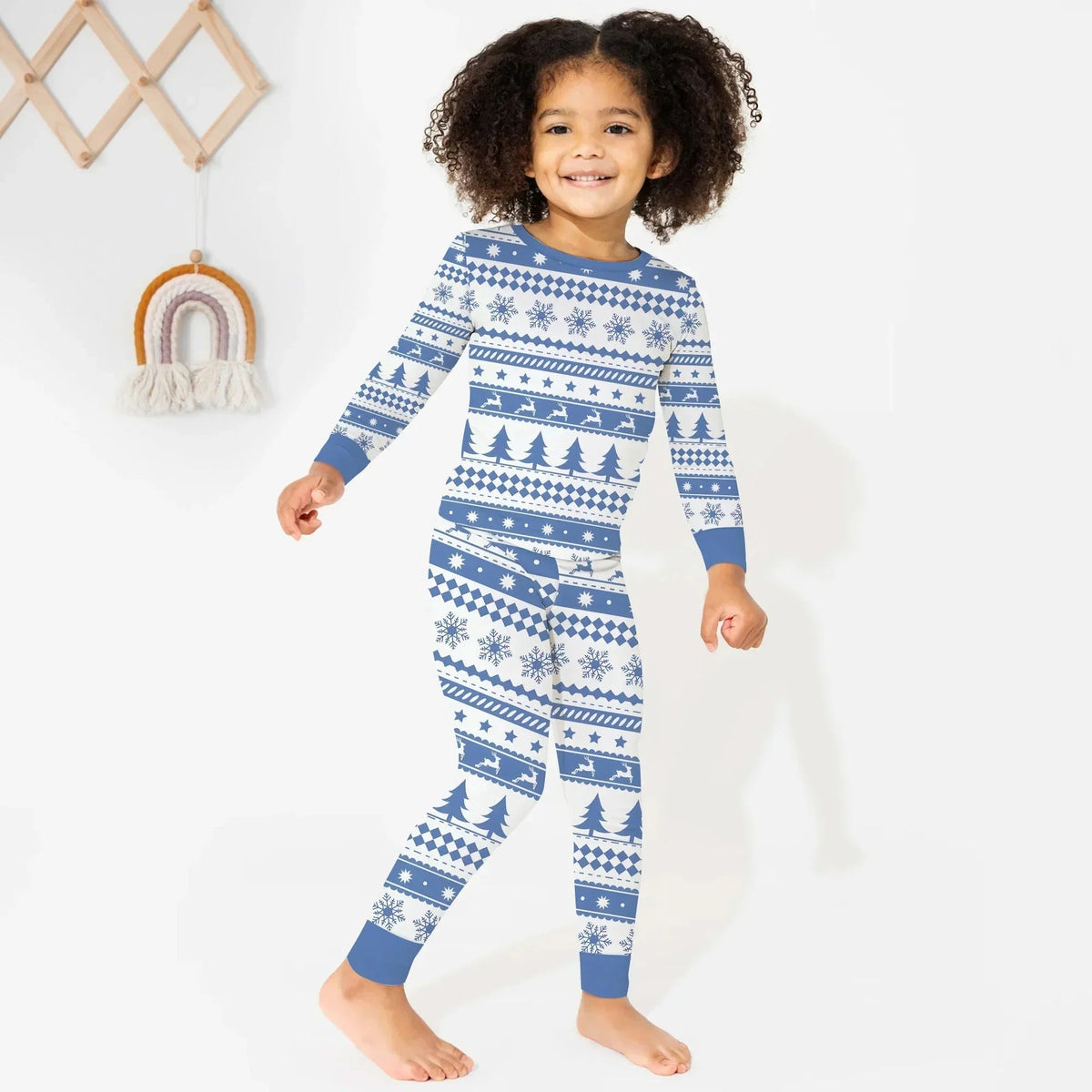 Blue Fair Isle Bamboo Two Piece Long Sleeve Pajama Set