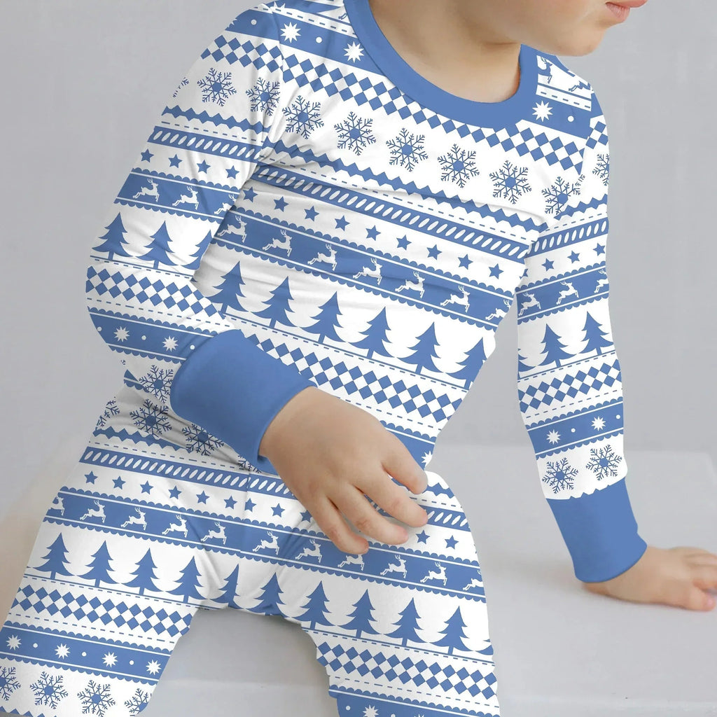 Blue Fair Isle Bamboo Two Piece Long Sleeve Pajama Set