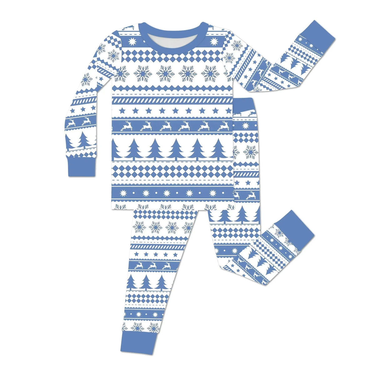 Blue Fair Isle Bamboo Two Piece Long Sleeve Pajama Set
