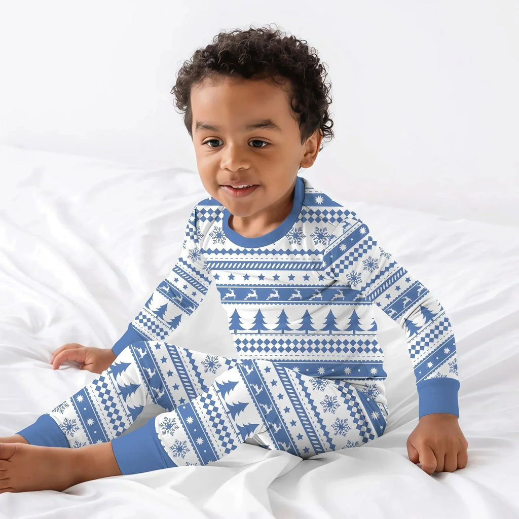 Blue Fair Isle Bamboo Two Piece Long Sleeve Pajama Set