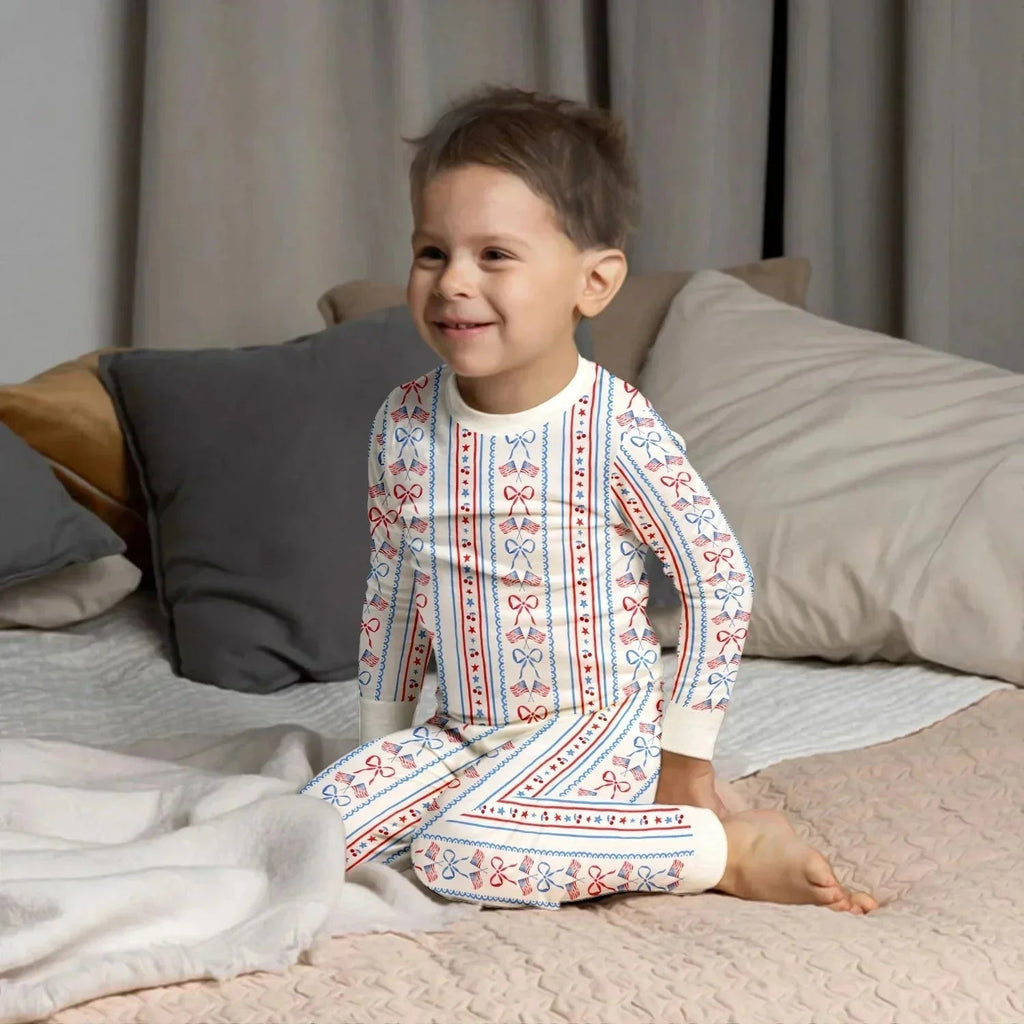 Bow and Flag Bamboo Two Piece Long Sleeve Pajama Set