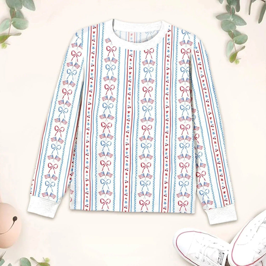 Bow and Flag Bamboo Two Piece Long Sleeve Pajama Set