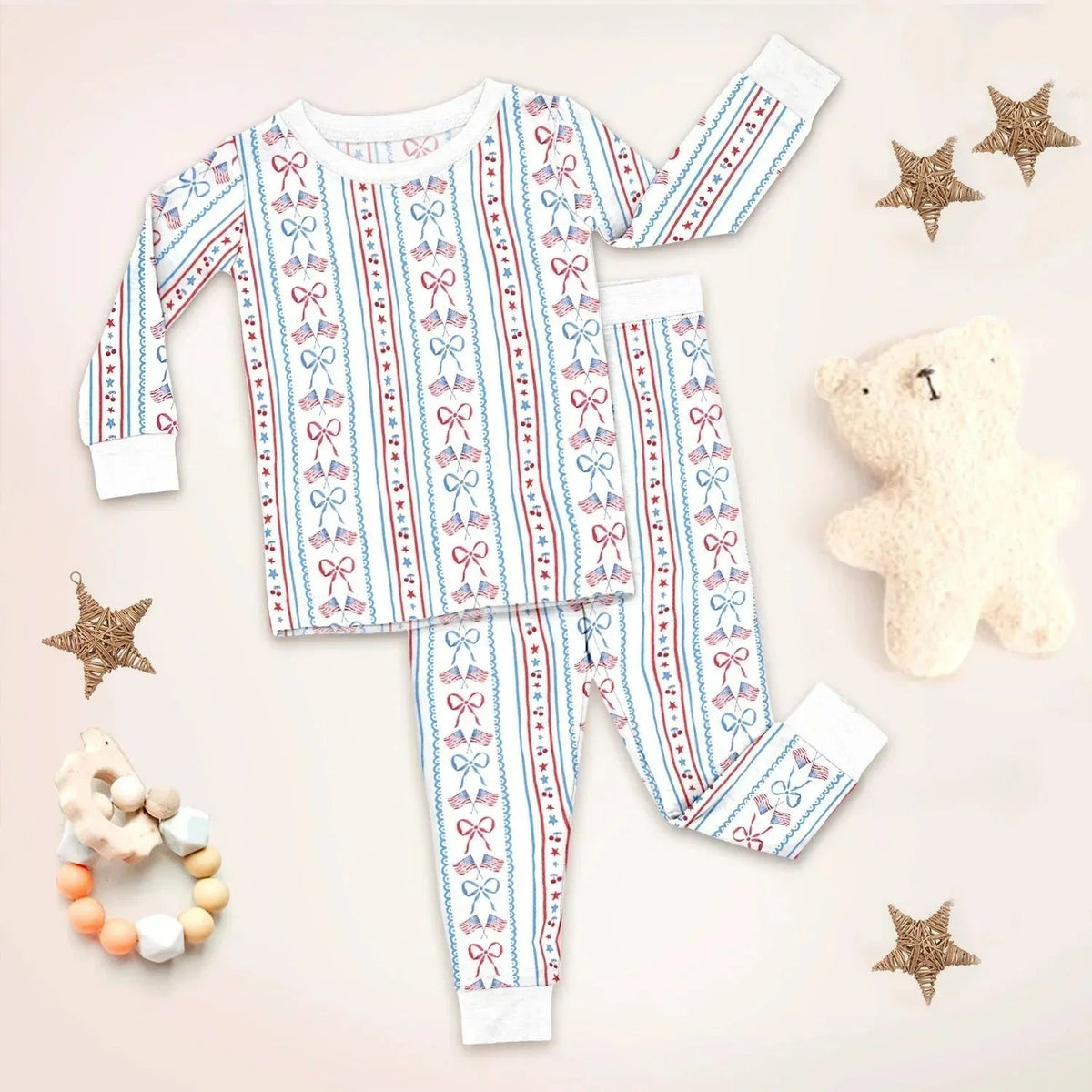 Bow and Flag Bamboo Two Piece Long Sleeve Pajama Set