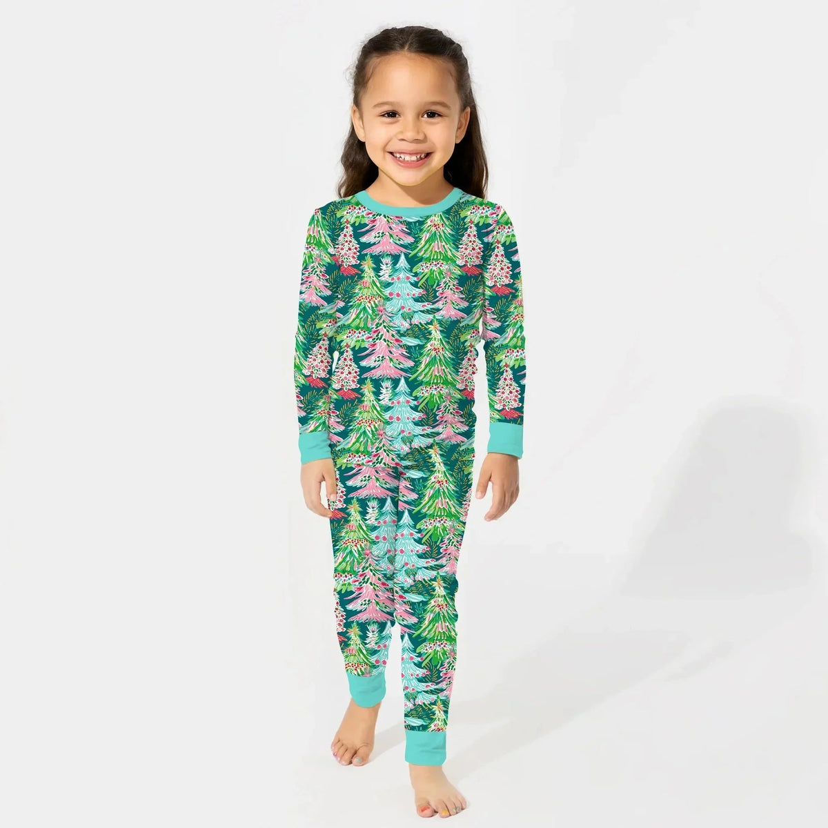 Brushstroke Merry Trees Bamboo Two Piece Long Sleeve Pajama Set