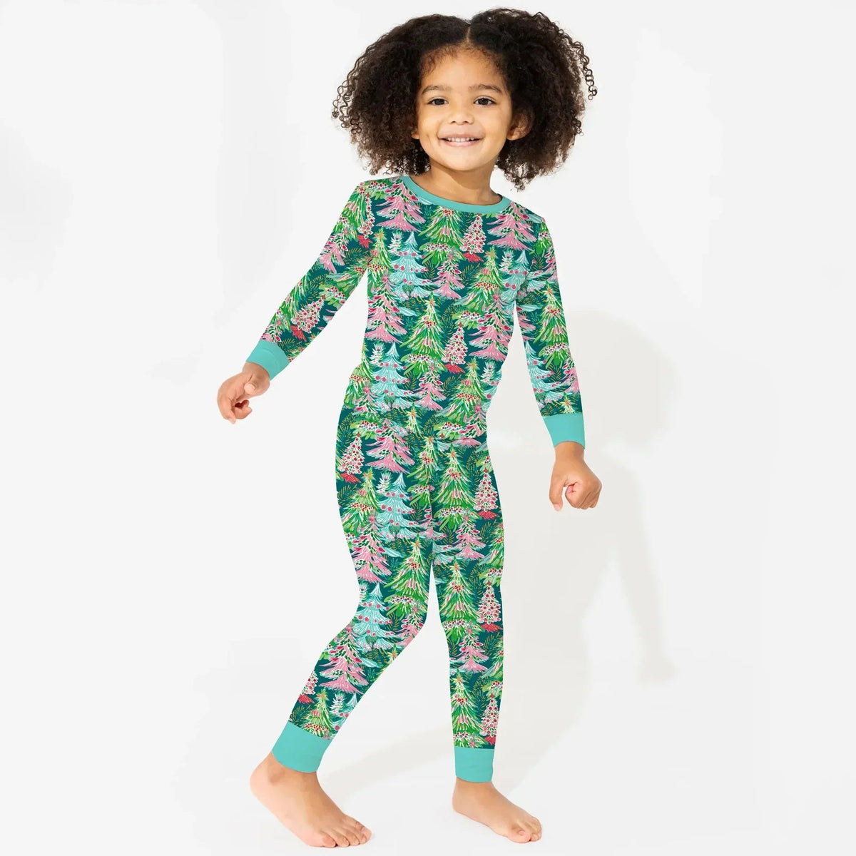 Brushstroke Merry Trees Bamboo Two Piece Long Sleeve Pajama Set