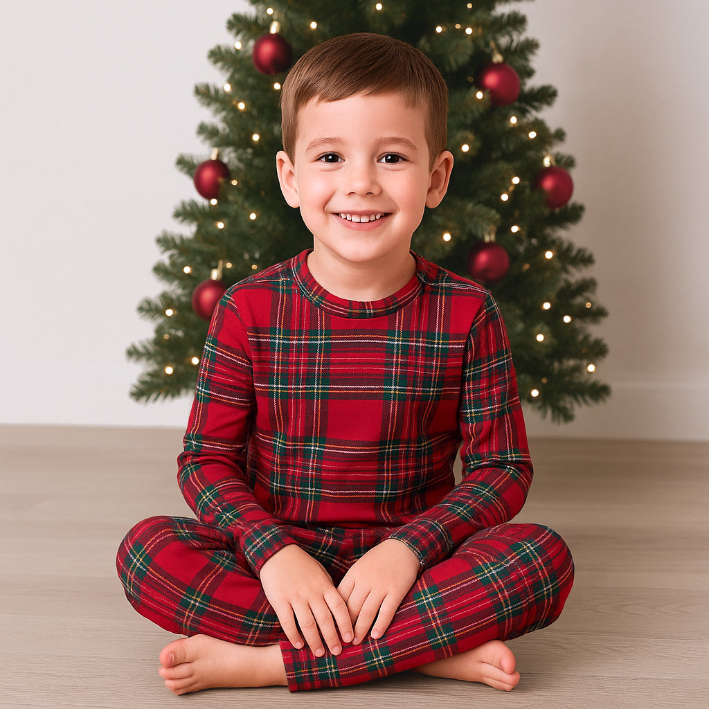 Christmas Kids' Bamboo Pajama Set – Classic Tartan Holiday