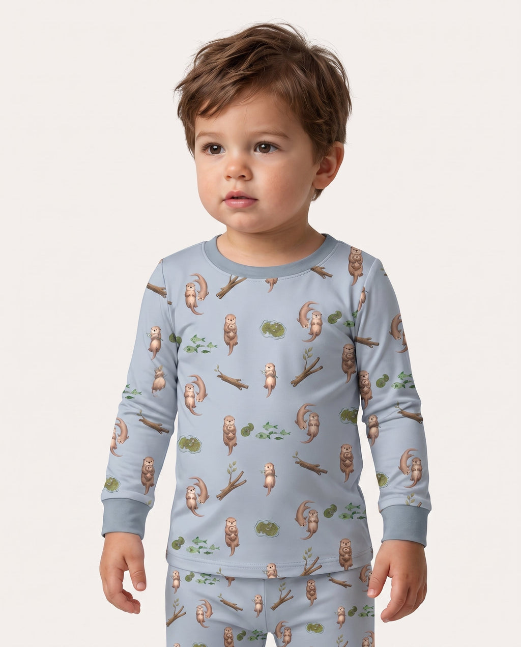 Otter Family River Days Bamboo Two Piece Long Sleeve Pajama Set