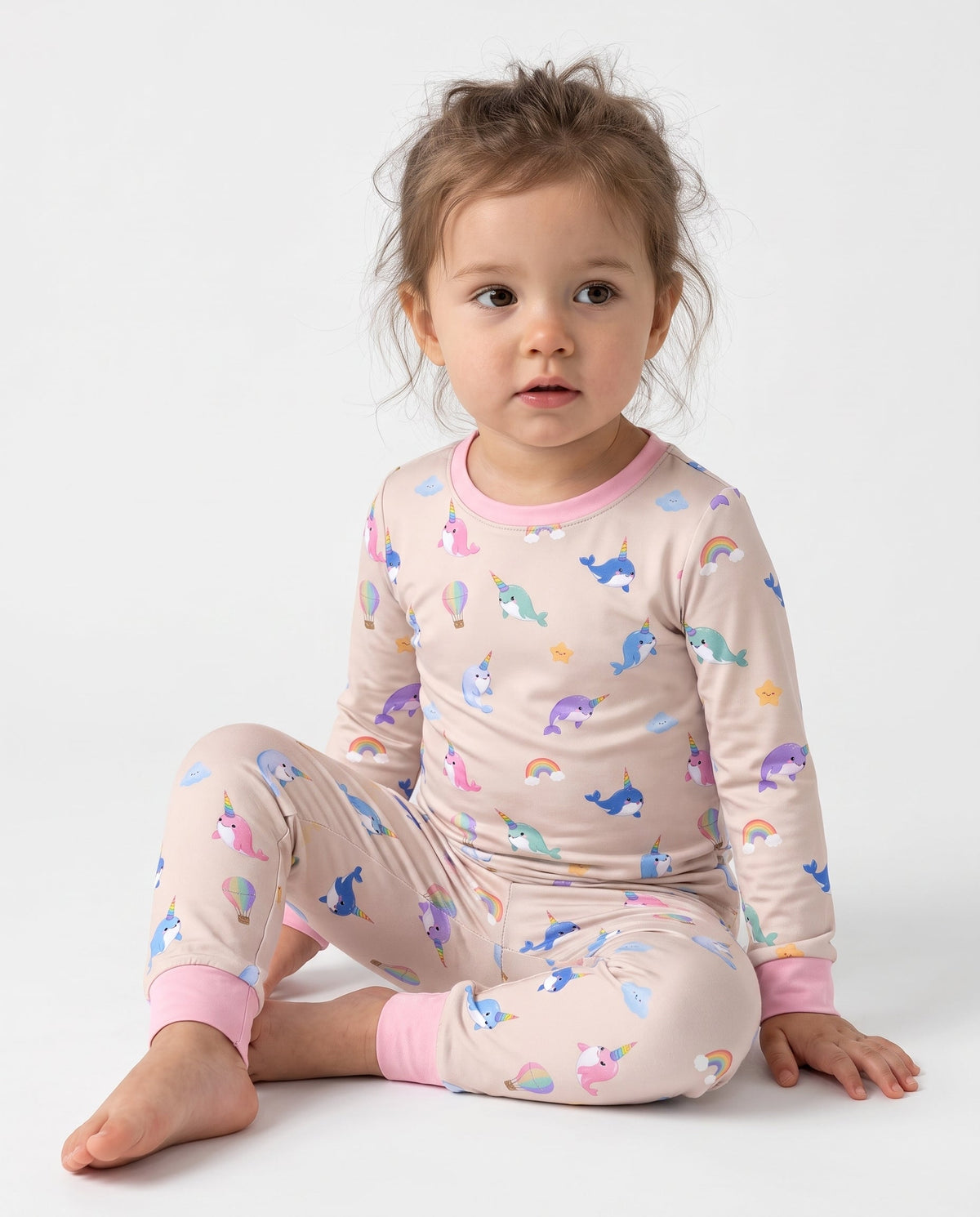 Blush Petal Narwhal Dreams Bamboo Two Piece Long Sleeve Pajama Set