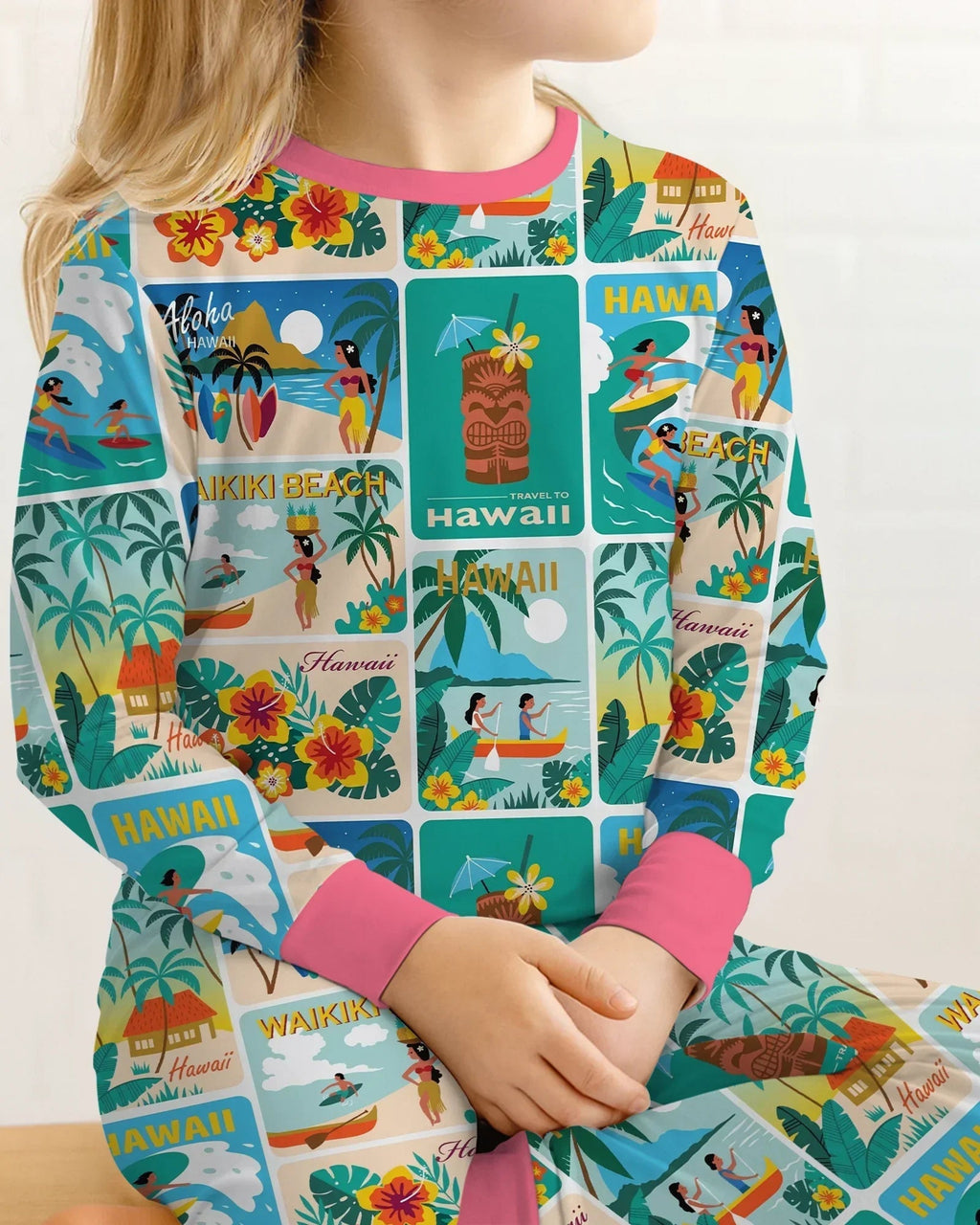 Aloha Postcard Paradise Bamboo Two Piece Long Sleeve Pajama Set