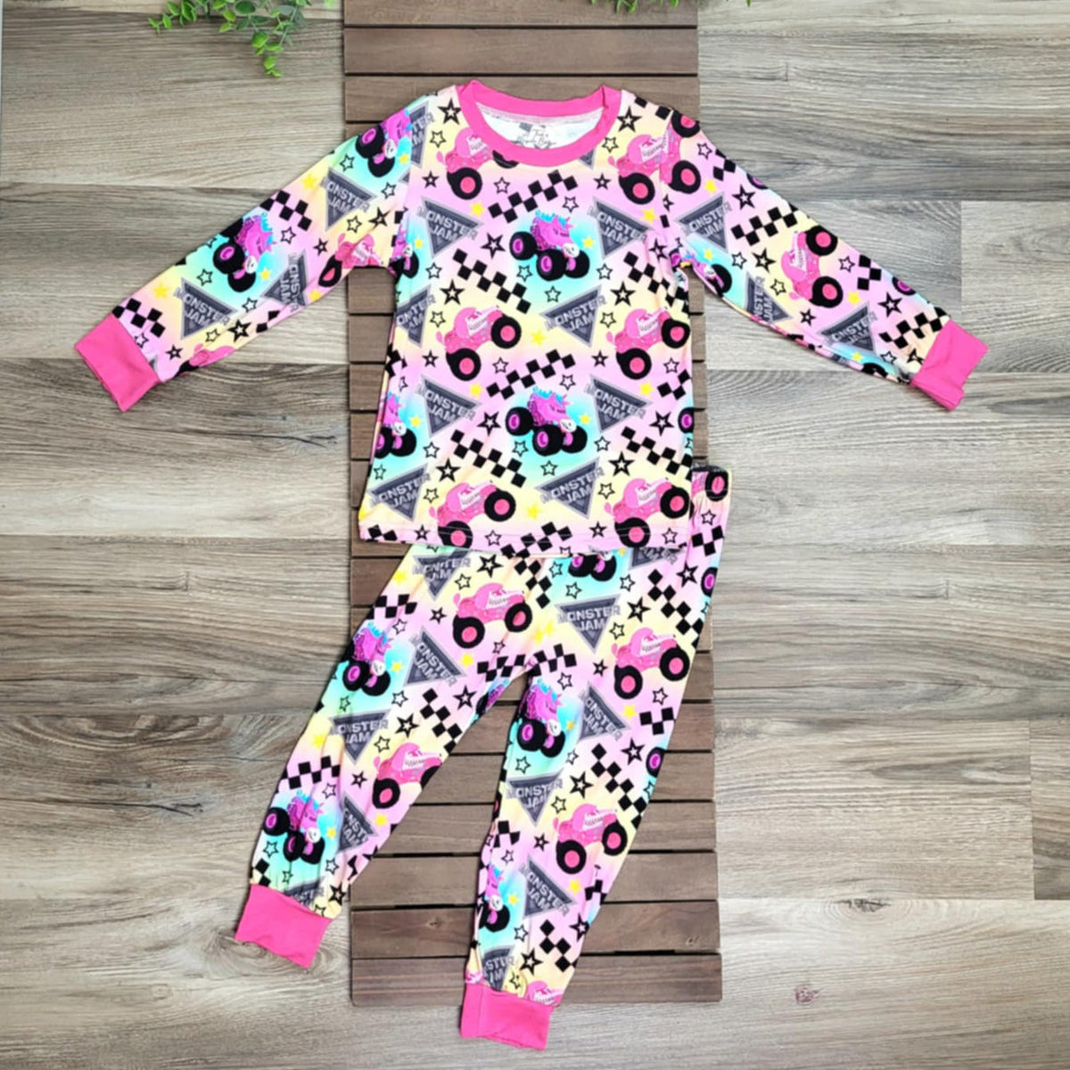 Bamboo Girls Monster Truck Two-Piece Pajama Set
