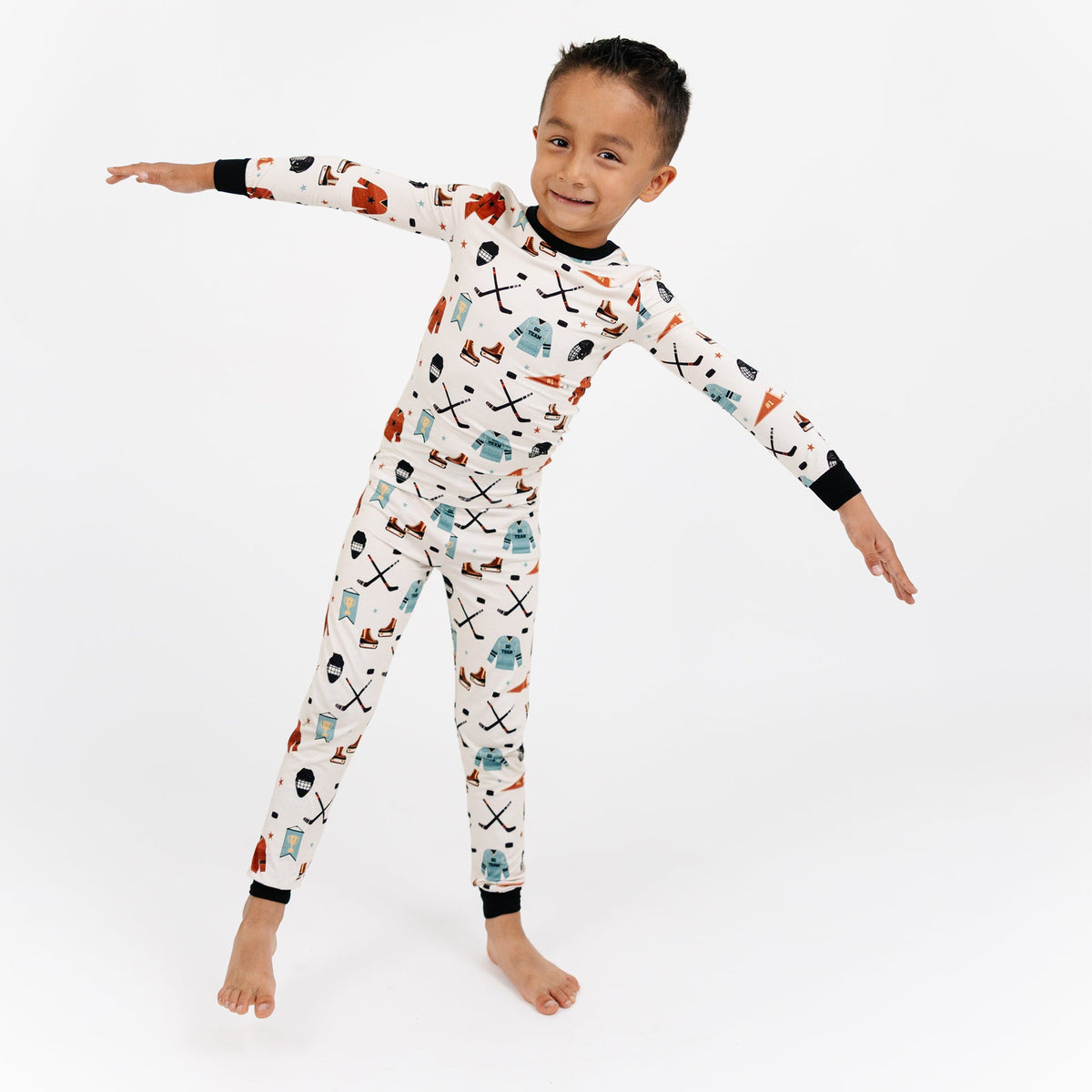 Hat Trick Hockey Two-Piece Bamboo Long Sleeve Pajama Kids Pants Set