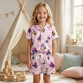 Pink Huntrix Kids Pajama Set, Cute KPop Girl Sleepwear, Girls Short Sleeve Button Up PJs, Soft Summer Kids Lounge Set Gift