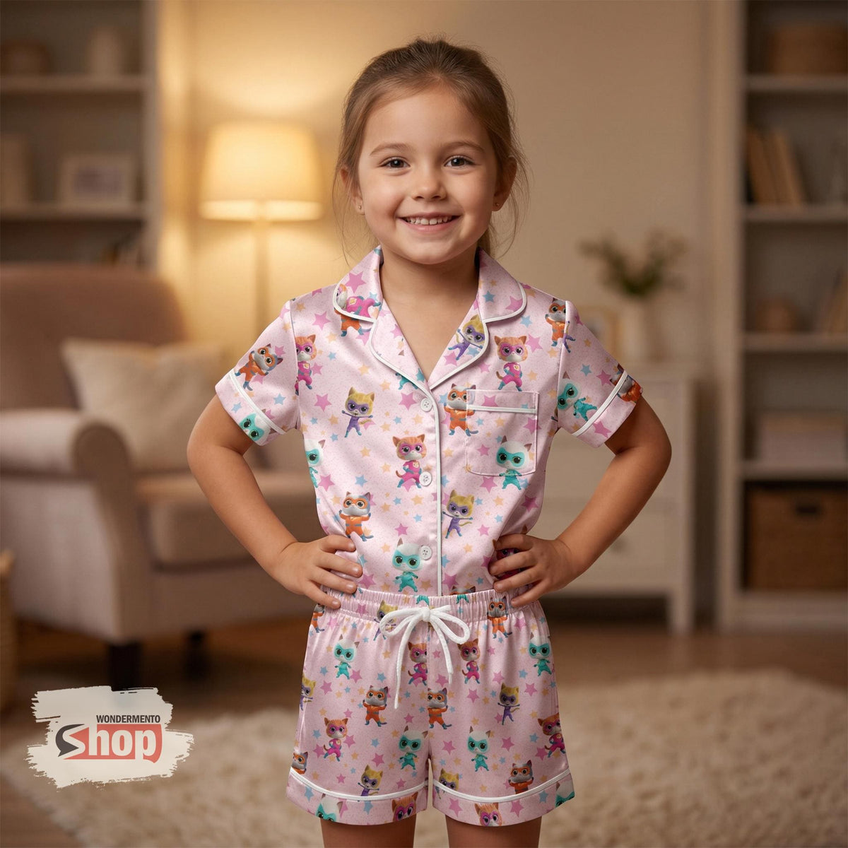 Superkitties Kids Pajamas Set, Disney Sleepwear Toddler Short Pajama Set, Cute Cartoon Girls PJ Set Summer Nightwear Gift For Kids