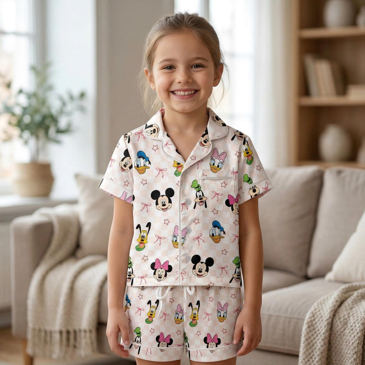 Mickey And Friends Kids Pajama Set, Cute Coquette Disney Short Sleeve PJs, Girls Toddler Summer Sleepwear, Mickey Mouse Outfit Gift