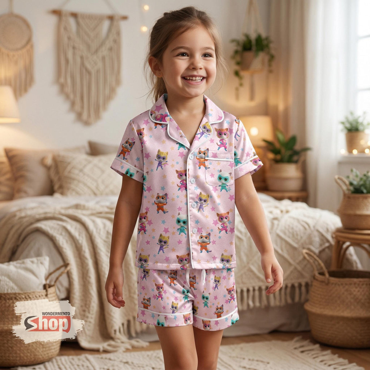 Superkitties Kids Pajamas Set, Disney Sleepwear Toddler Short Pajama Set, Cute Cartoon Girls PJ Set Summer Nightwear Gift For Kids