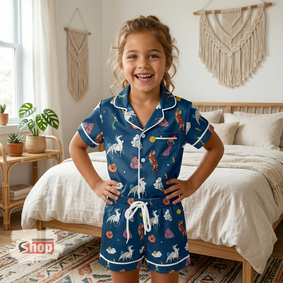 Hercules Megara Pain Panic Phil Kids Satin Pajamas Set, Hercules Inspired Cartoon Sleepwear, Summer Soft Nightwear Gift