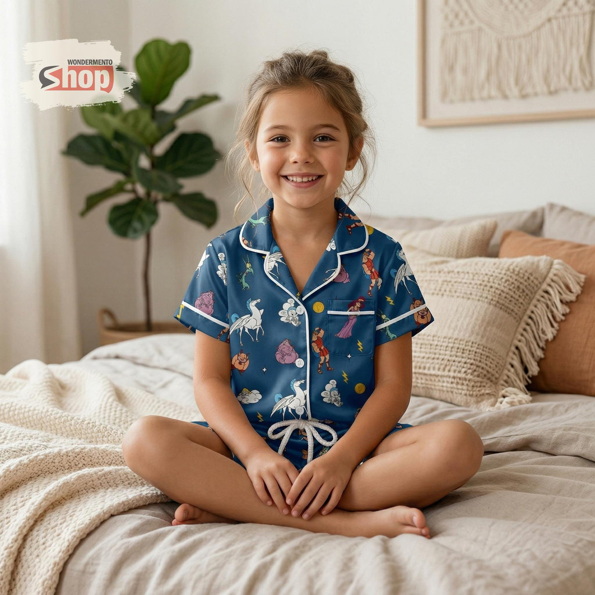 Hercules Megara Pain Panic Phil Kids Satin Pajamas Set, Hercules Inspired Cartoon Sleepwear, Summer Soft Nightwear Gift