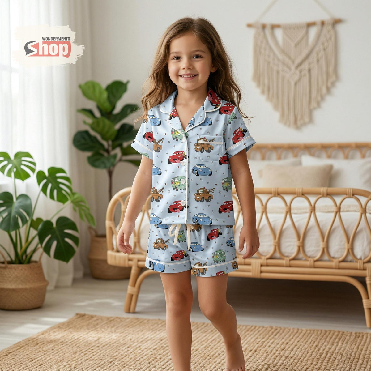 Disney Cars Kids Satin Pajamas Set, Cartoon Car Sleepwear for Boys Girls, Cute Racing Vehicle Pajama Set, Soft Summer Nightwear Gift for Kid