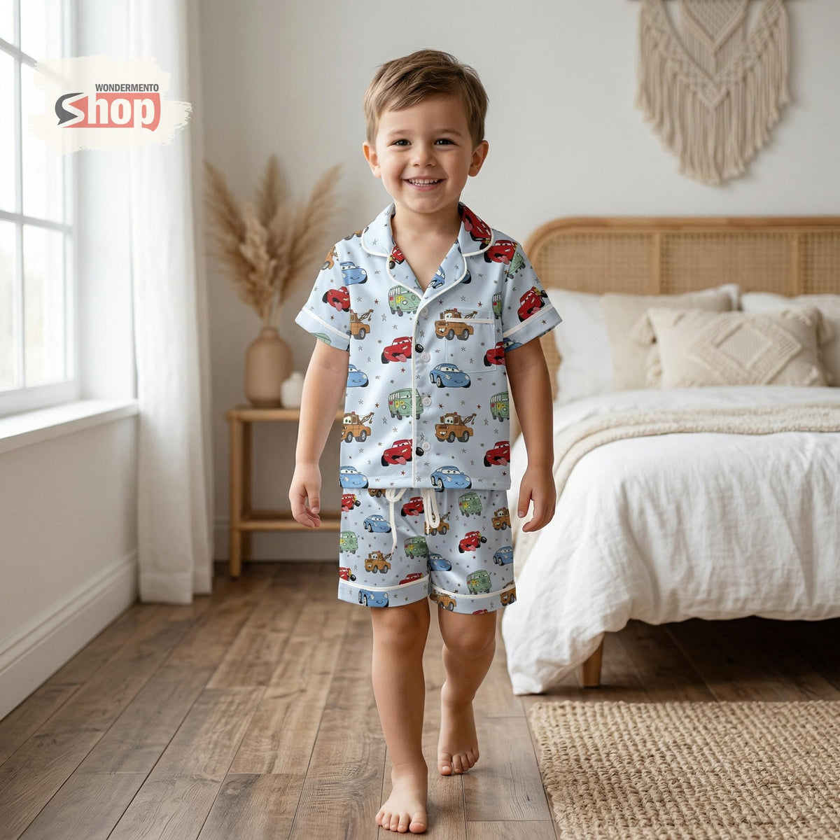 Disney Cars Kids Satin Pajamas Set, Cartoon Car Sleepwear for Boys Girls, Cute Racing Vehicle Pajama Set, Soft Summer Nightwear Gift for Kid