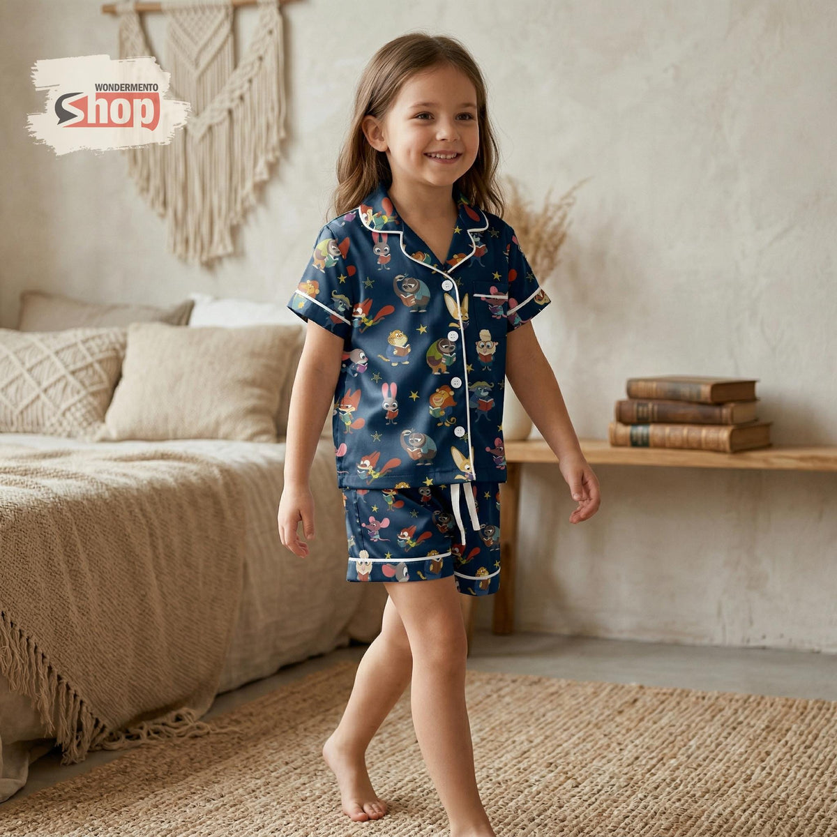 Zootopia Inspired Kids Satin Pajamas Set, Cute Cartoon Animal Sleepwear for Boys Girls, Soft Summer Nightwear Outfit, Gift for Kids