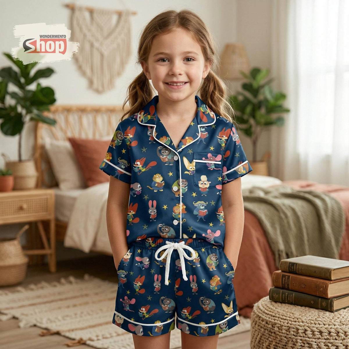 Zootopia Inspired Kids Satin Pajamas Set, Cute Cartoon Animal Sleepwear for Boys Girls, Soft Summer Nightwear Outfit, Gift for Kids