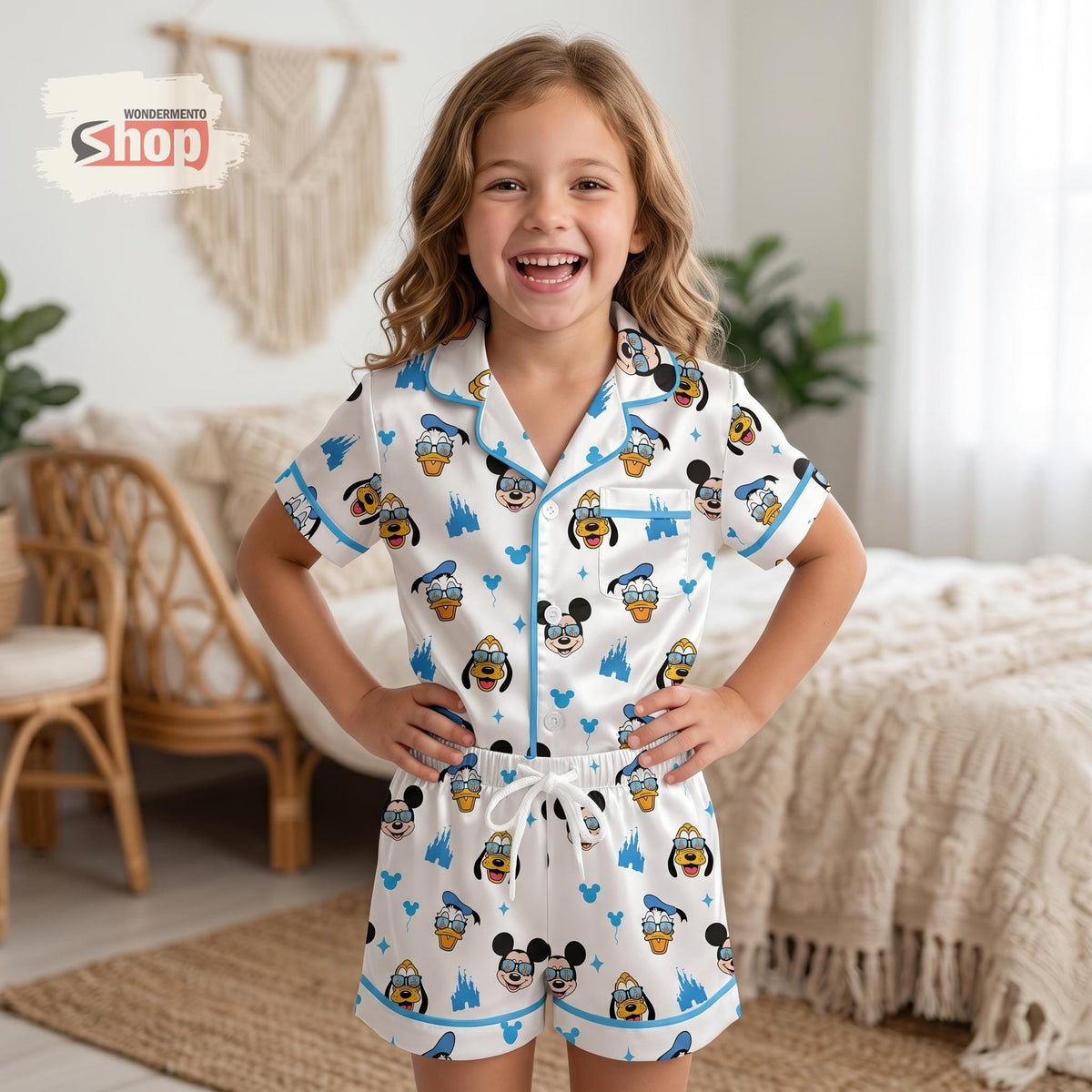 Disney Mickey Donald Pluto Kids Pajamas Set, Toddler Character Sleepwear, Family Trip Outfit, Short Sleeve PJs Gift