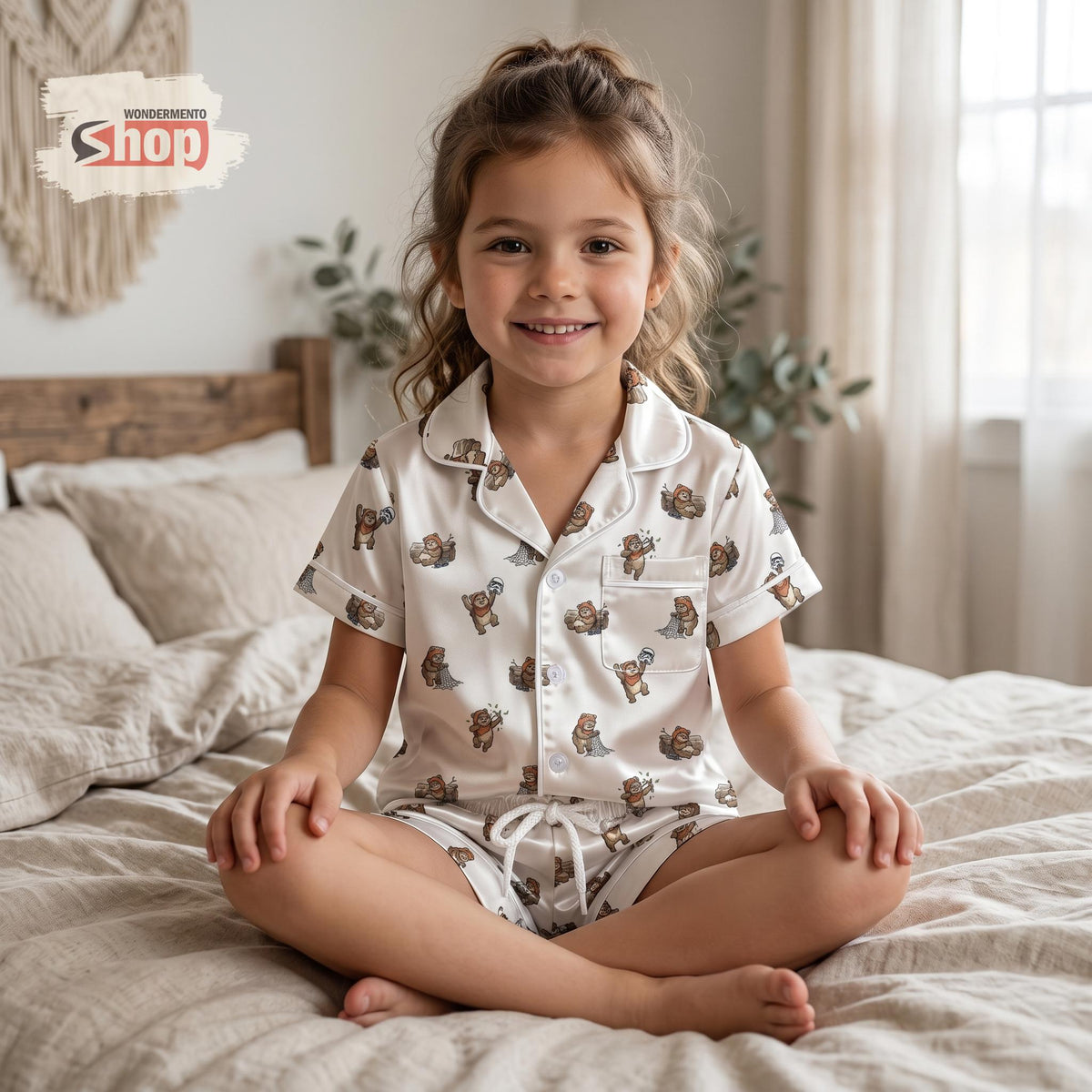 Ewok Star Wars Kids Pajamas Set, Wicket Endor Forest Toddler Satin PJs, Cute Galaxy Inspired Sleepwear, Kids Cozy Nightwear Gift