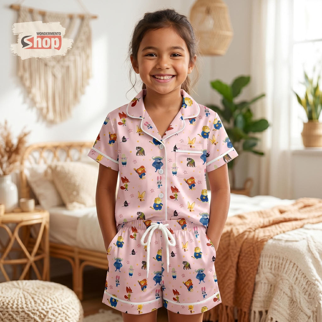 Zootopia Kids Satin Pajama Set, Judy Hopps Nick Wilde Disney Sleepwear, Cute Cartoon Summer Short Sleeve Girls PJs