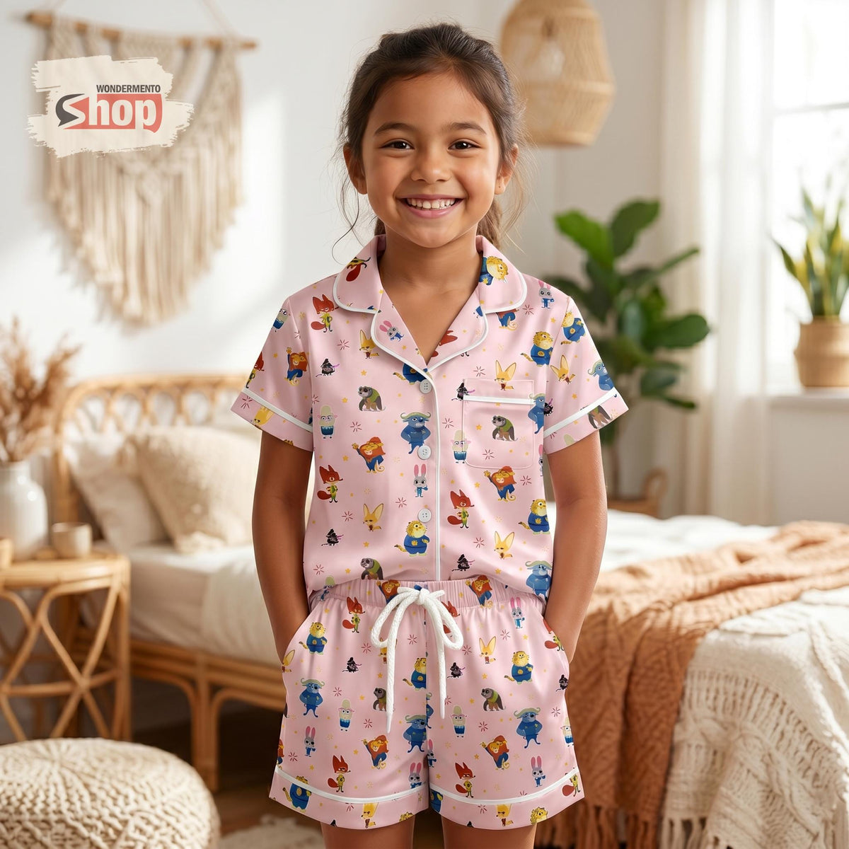 Zootopia Kids Satin Pajama Set, Judy Hopps Nick Wilde Disney Sleepwear, Cute Cartoon Summer Short Sleeve Girls PJs
