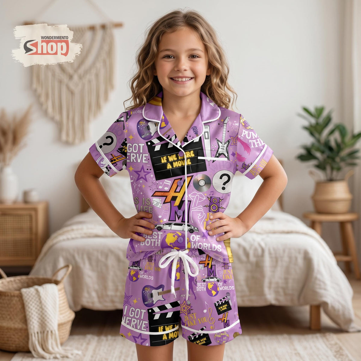 Hannah Montana Kids Satin Pajama Set, Disney Channel Pop Star Sleepwear, Best Of Both Worlds Girls Short Sleeve PJs