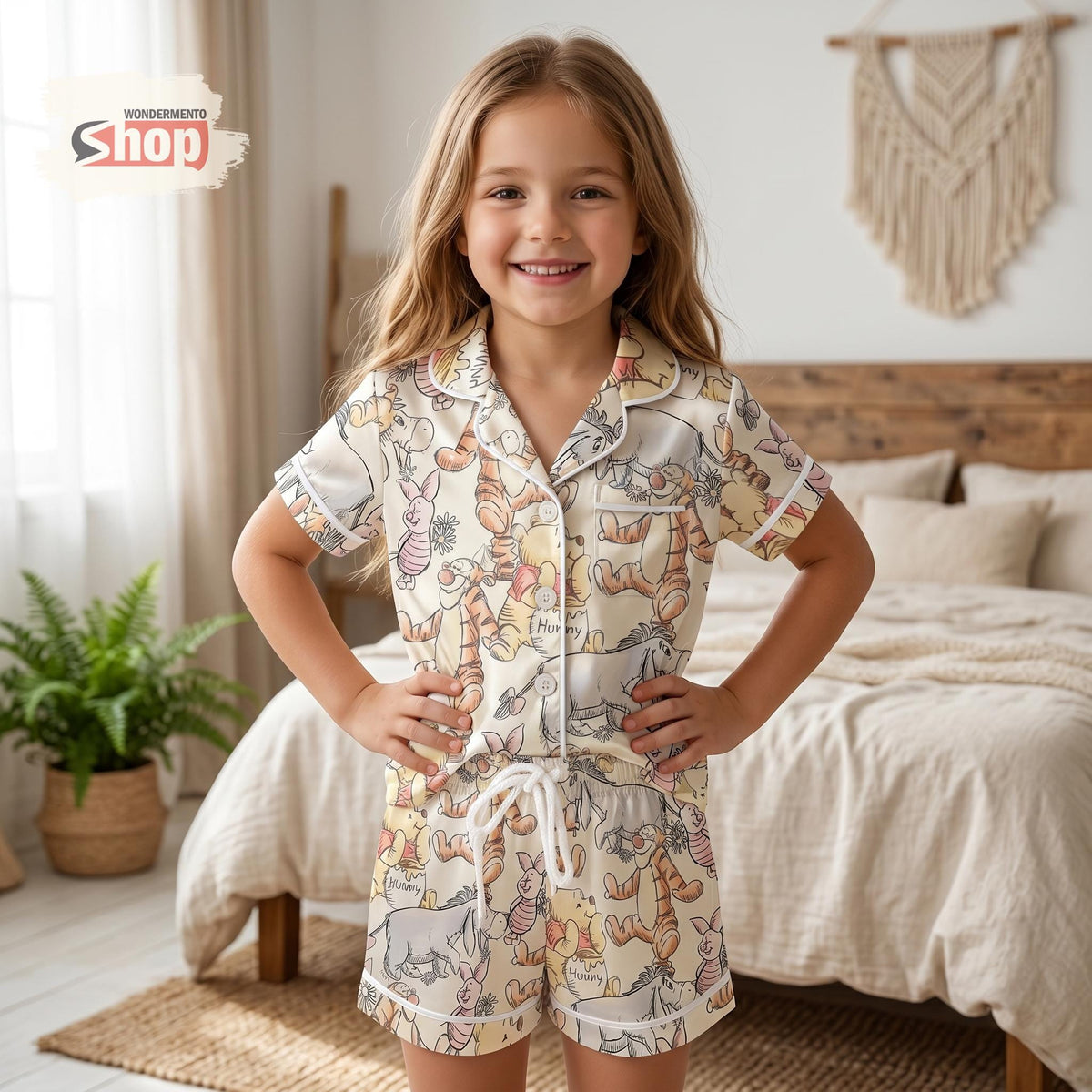 Winnie The Pooh Kids Pajamas Set, Pooh Bear Tigger Eeyore Piglet Toddler Satin PJs, Cute Disney Sleepwear, Summer Gift For Kids