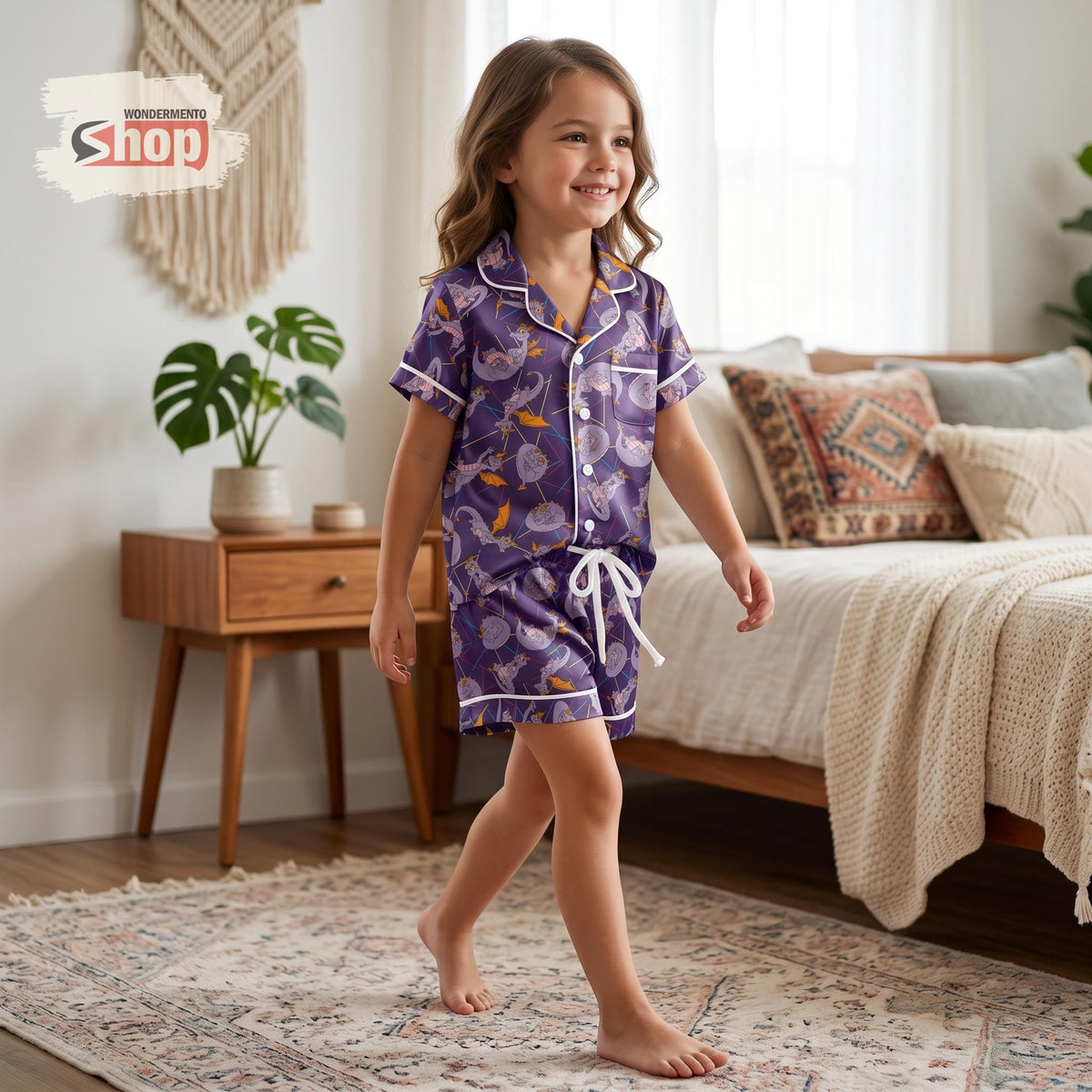 Figment Dragon Kids Pajamas Set, One Little Spark Toddler Satin PJs, Purple Disney Inspired Sleepwear, Cute Epcot Gift For Kids