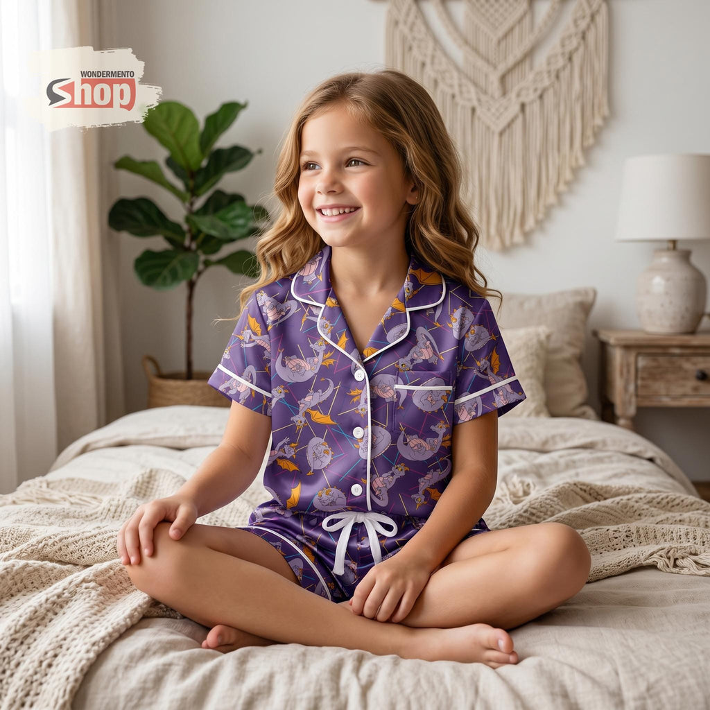 Figment Dragon Kids Pajamas Set, One Little Spark Toddler Satin PJs, Purple Disney Inspired Sleepwear, Cute Epcot Gift For Kids