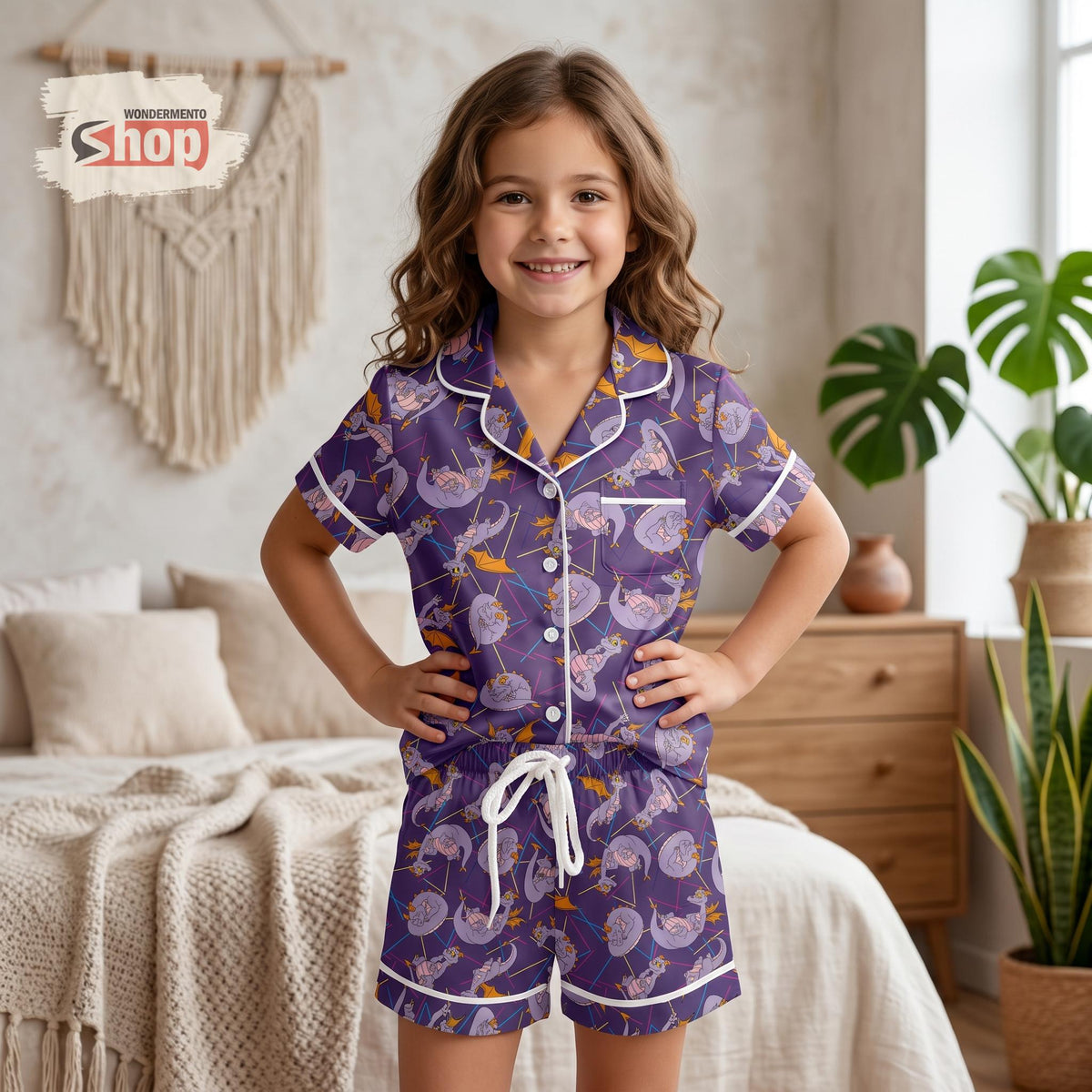 Figment Dragon Kids Pajamas Set, One Little Spark Toddler Satin PJs, Purple Disney Inspired Sleepwear, Cute Epcot Gift For Kids