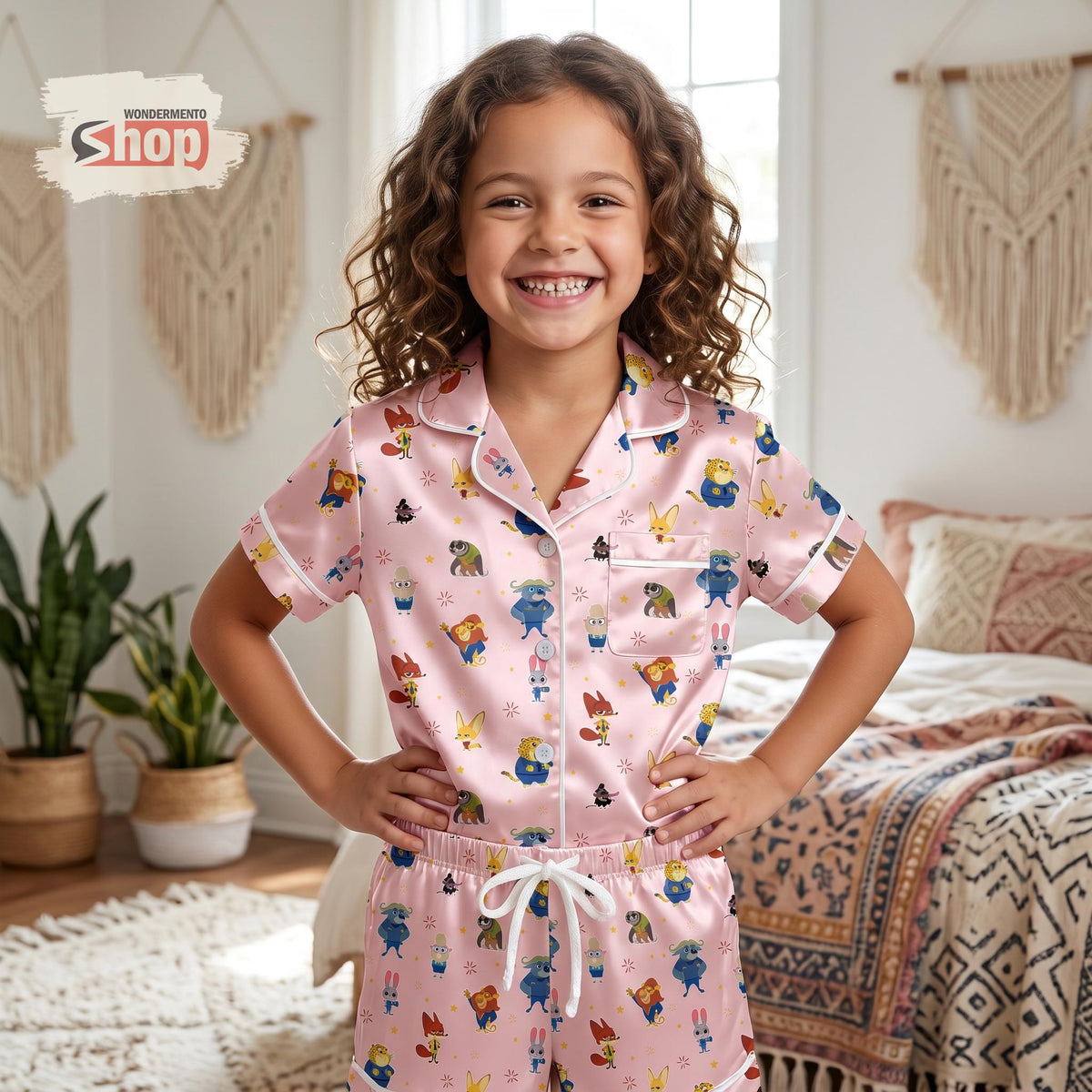 Zootopia Kids Satin Pajama Set, Judy Hopps Nick Wilde Disney Sleepwear, Cute Cartoon Summer Short Sleeve Girls PJs