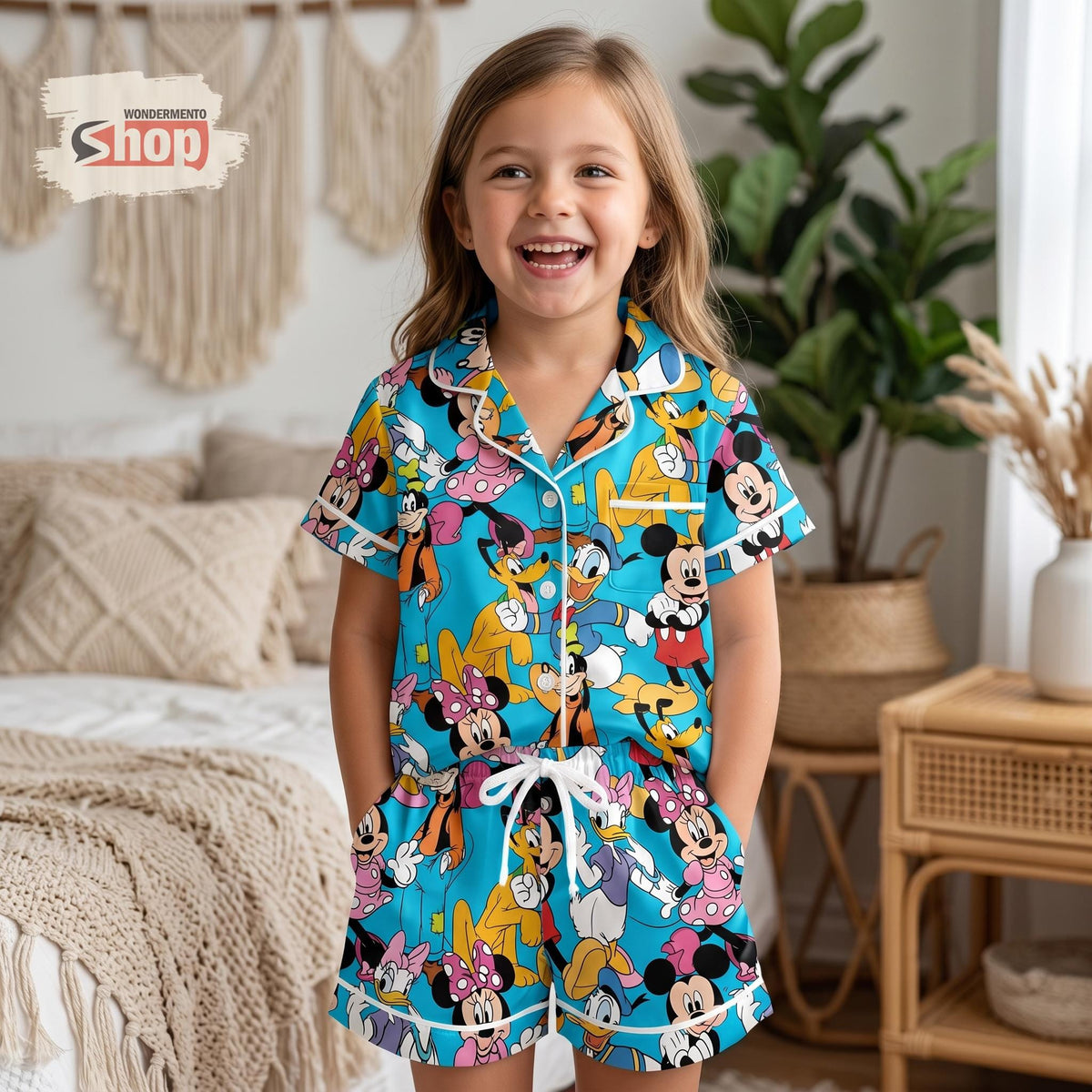 Mickey Minnie Kids Pajama Set, Donald Daisy Disney Girls Satin Sleepwear, Short Sleeve Button Up PJs, Toddler Girl Birthday Gift 2026