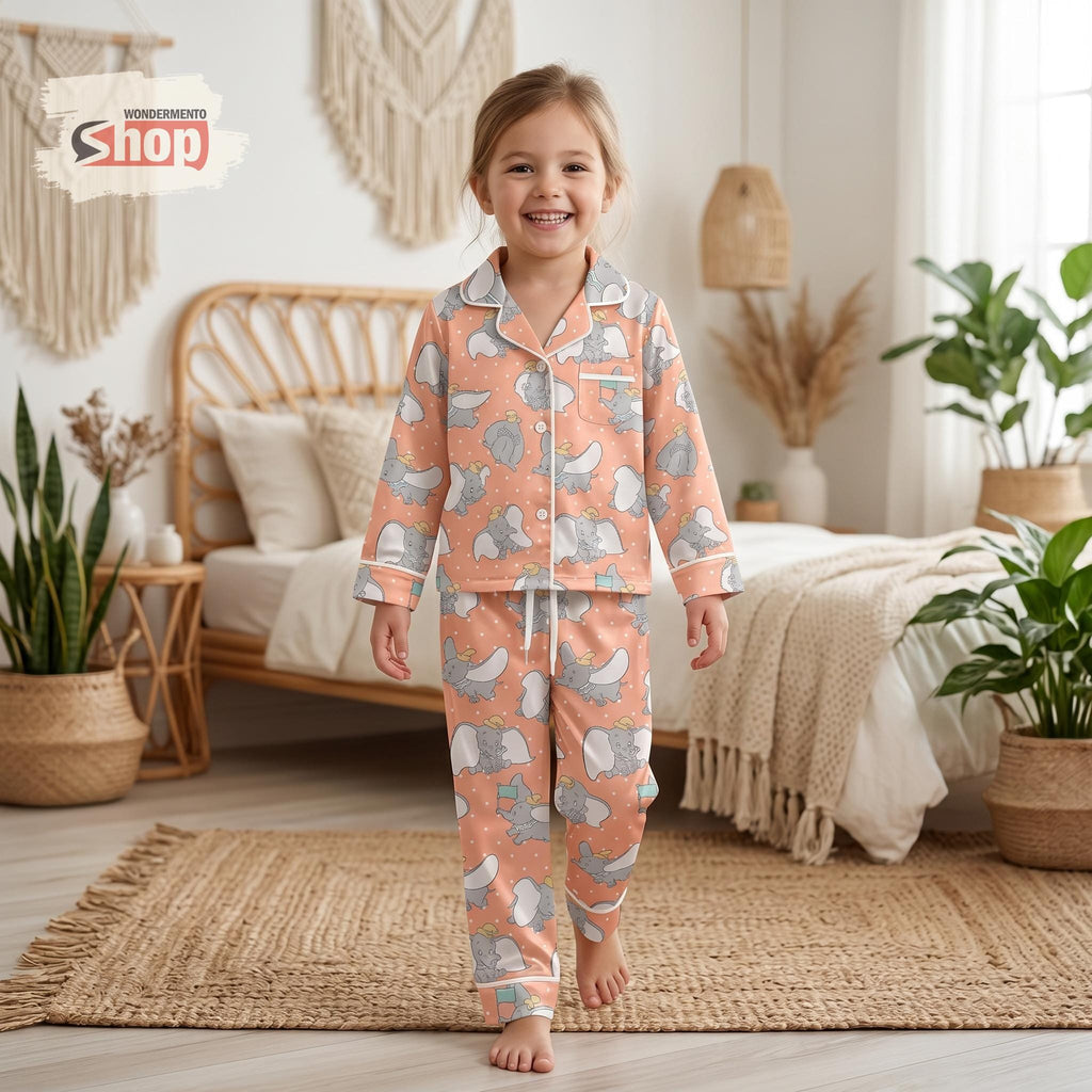 Dumbo Kids Pajamas Set, Disney Elephant Toddler Long PJs, Cute Satin Sleepwear, Girls Summer Bedtime Outfit, Birthday Gift Girl 2026