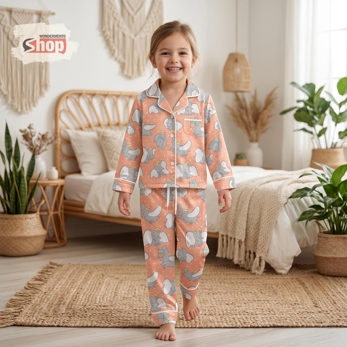 Dumbo Kids Pajamas Set, Disney Elephant Toddler Long PJs, Cute Satin Sleepwear, Girls Summer Bedtime Outfit, Birthday Gift Girl 2026