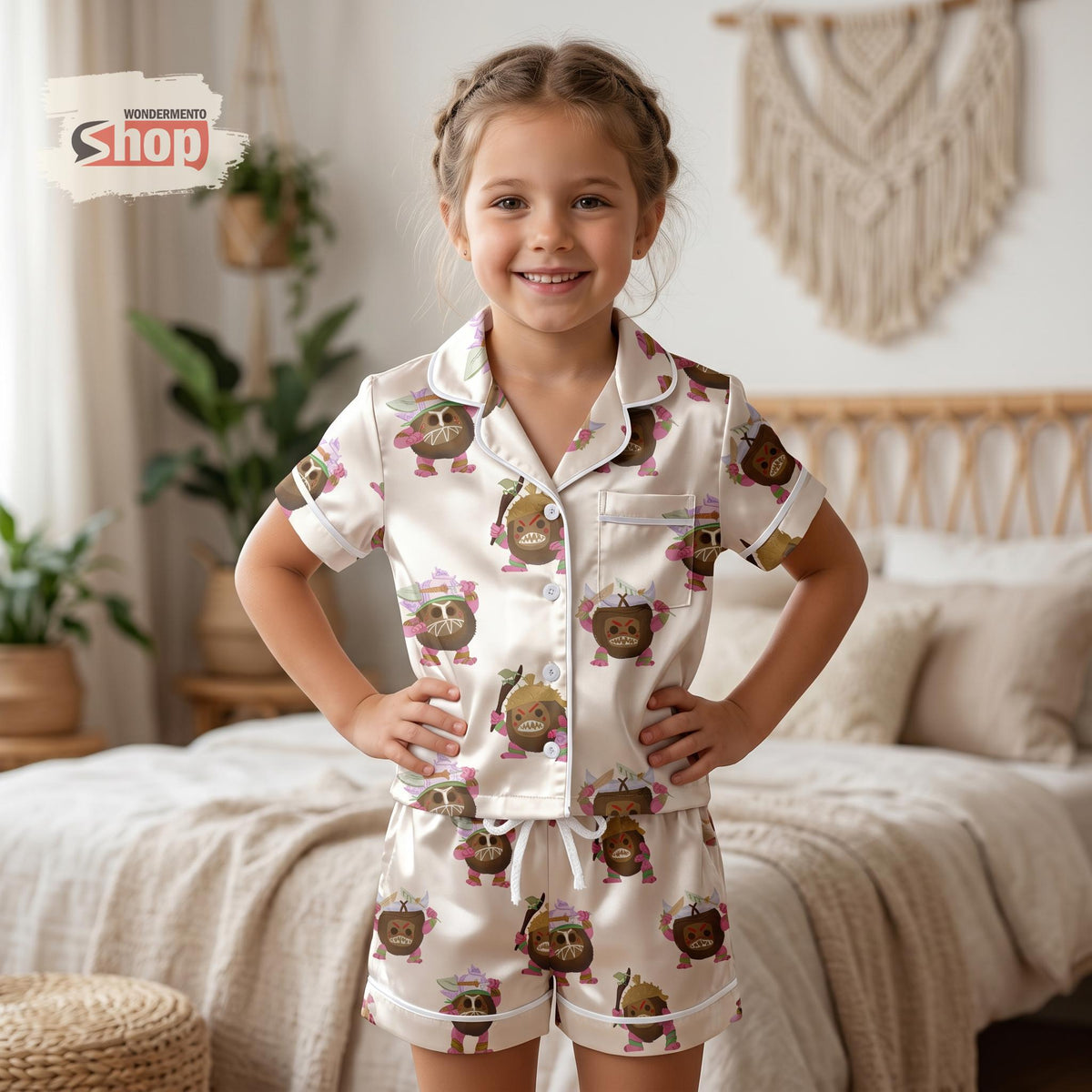 Moana Kakamora Kids Pajama Set, Coconut Pirate Disney Satin Sleepwear, Short Sleeve Button Up PJs, Tropical Toddler Birthday Gift 2026