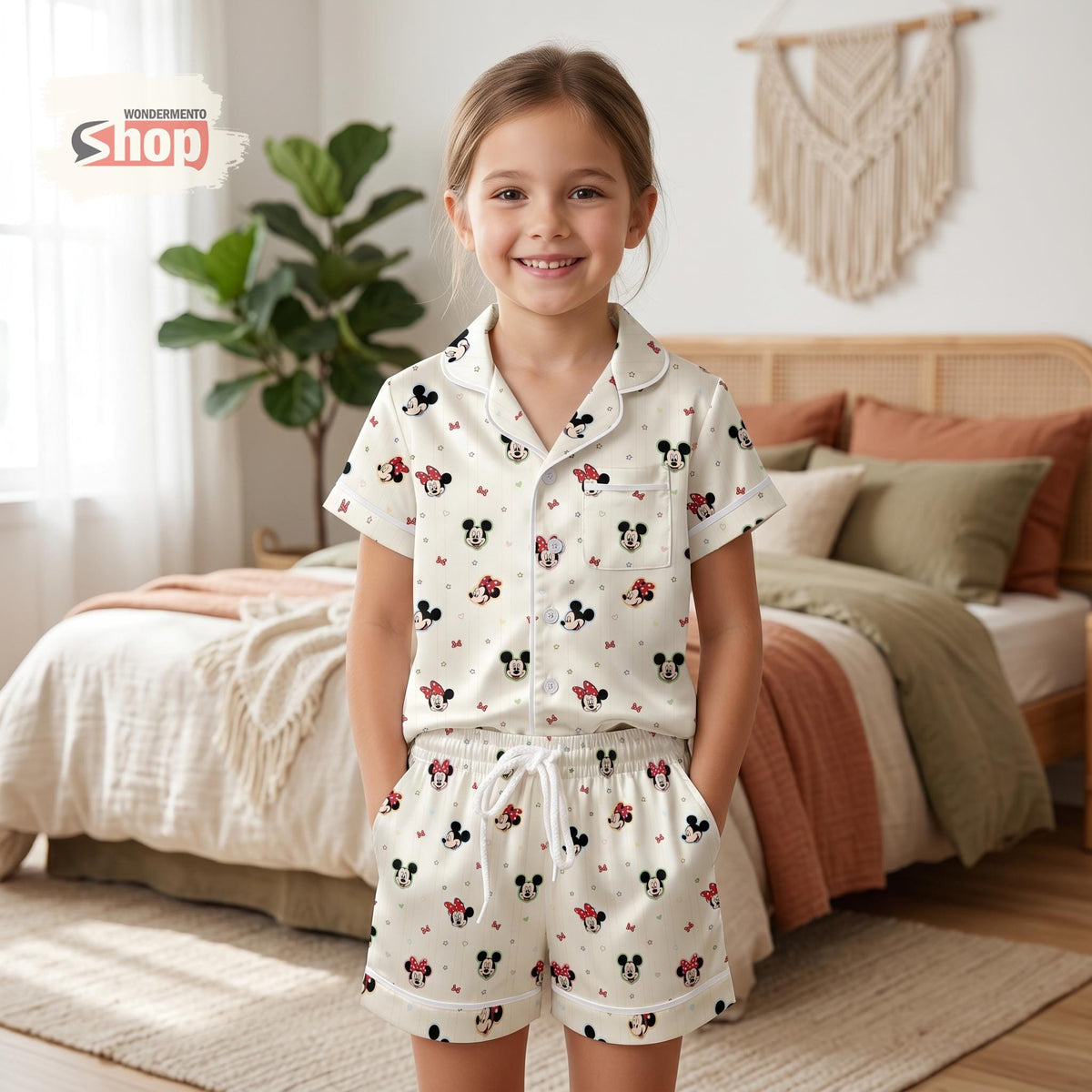 Mickey Minnie Mouse Kids Pajama Set, Disney Girls Satin Sleepwear, Cute Short Sleeve Button Up PJs, Toddler Summer Birthday Gift 2026