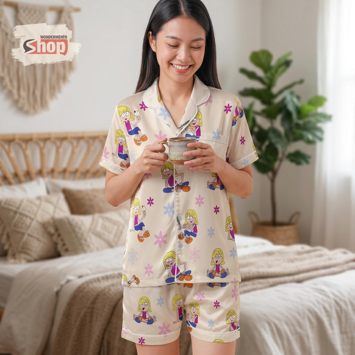 Lizzie McGuire Satin Pajamas Set, Disney Channel Cute Sleepwear, Short Sleeve Summer PJs, Matching Pajama Gift For Women Girls Fans
