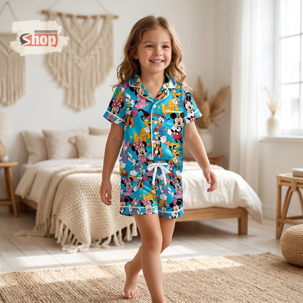 Mickey Minnie Kids Pajama Set, Donald Daisy Disney Girls Satin Sleepwear, Short Sleeve Button Up PJs, Toddler Girl Birthday Gift 2026
