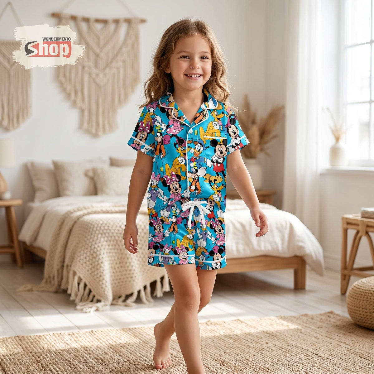Mickey Minnie Kids Pajama Set, Donald Daisy Disney Girls Satin Sleepwear, Short Sleeve Button Up PJs, Toddler Girl Birthday Gift 2026