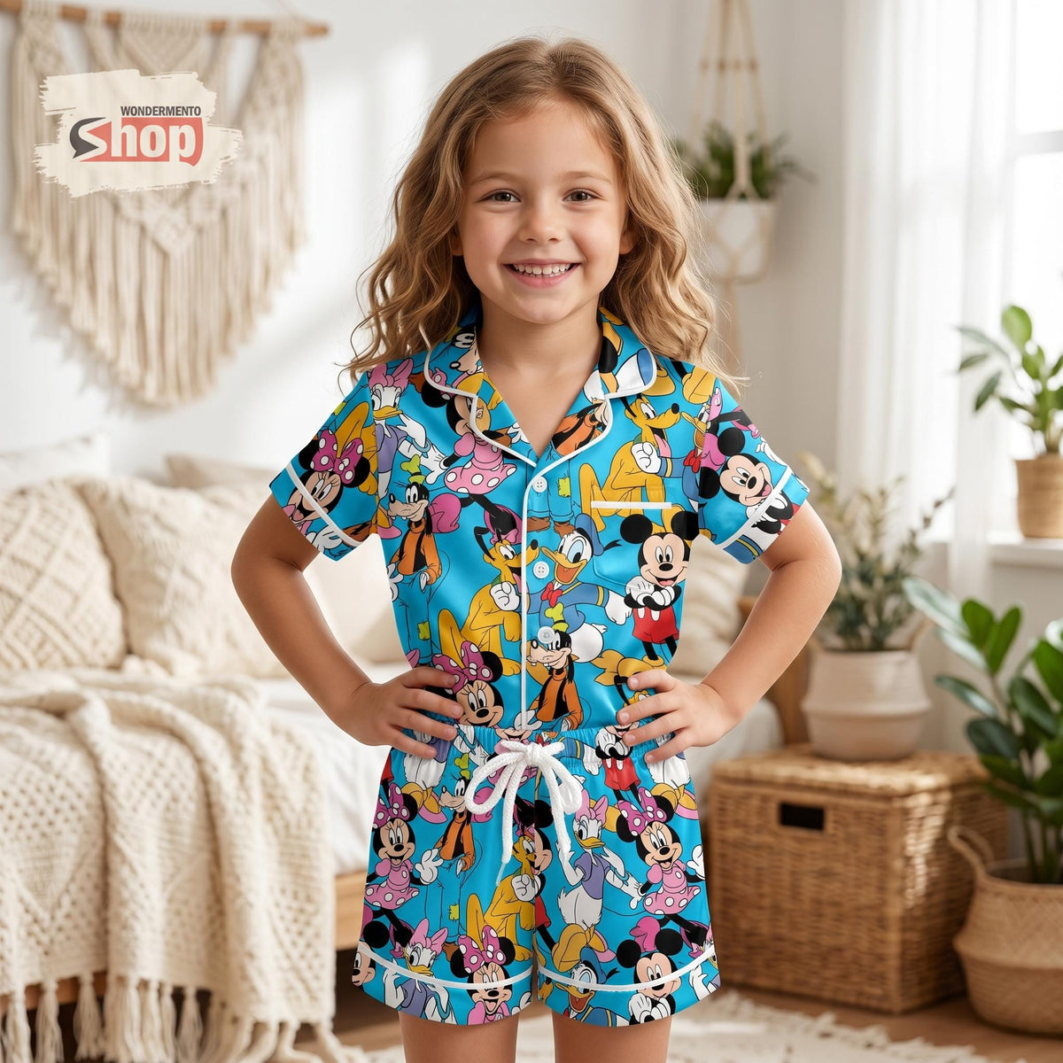 Mickey Minnie Kids Pajama Set, Donald Daisy Disney Girls Satin Sleepwear, Short Sleeve Button Up PJs, Toddler Girl Birthday Gift 2026