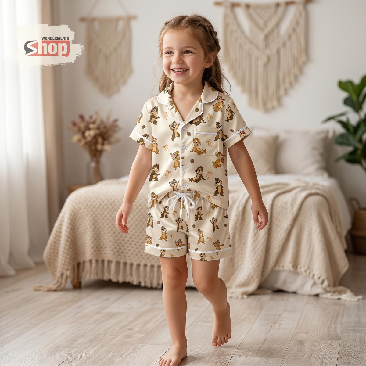 Chip and Dale Kids Pajama Set, Coquette Disney Girls Satin Sleepwear, Short Sleeve Button Up PJs, Toddler Girl Birthday Gift 2026