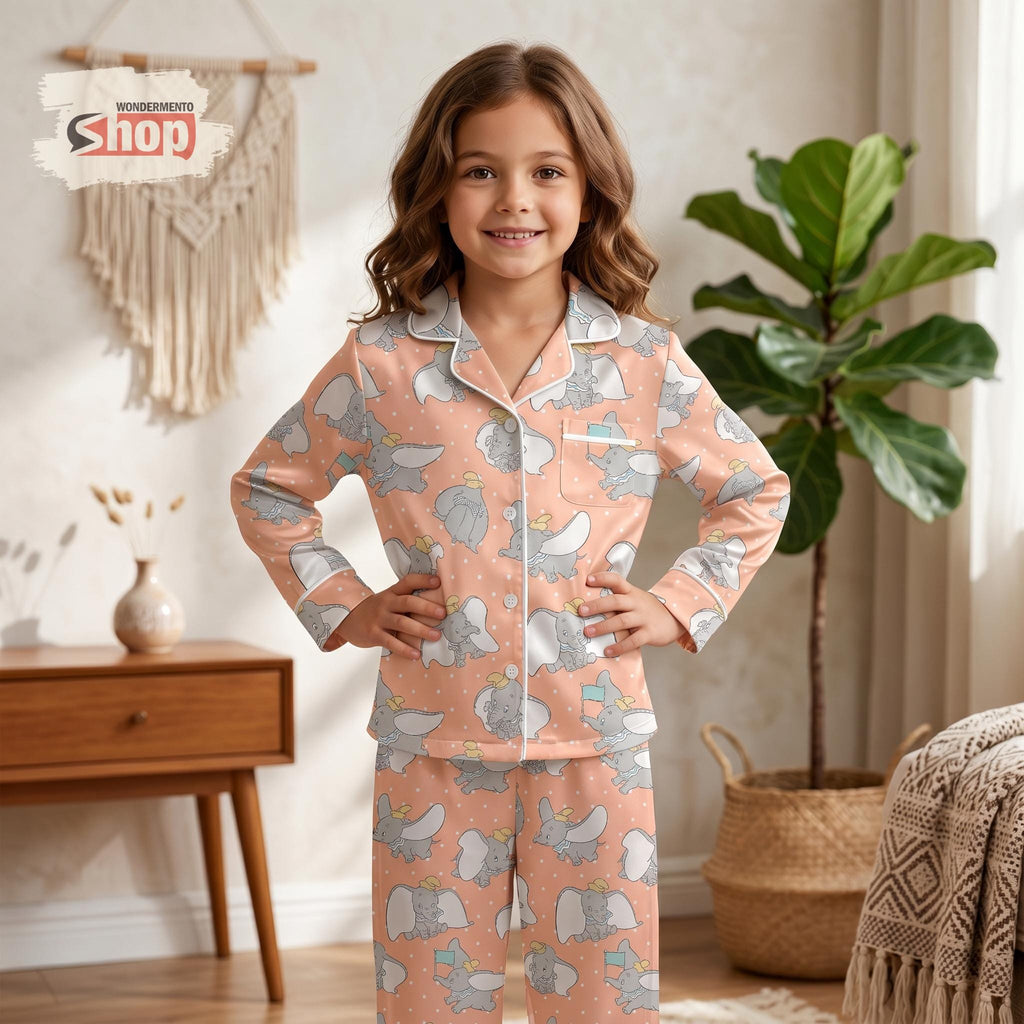 Dumbo Kids Pajamas Set, Disney Elephant Toddler Long PJs, Cute Satin Sleepwear, Girls Summer Bedtime Outfit, Birthday Gift Girl 2026