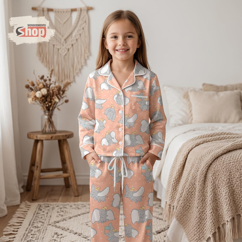 Dumbo Kids Pajamas Set, Disney Elephant Toddler Long PJs, Cute Satin Sleepwear, Girls Summer Bedtime Outfit, Birthday Gift Girl 2026