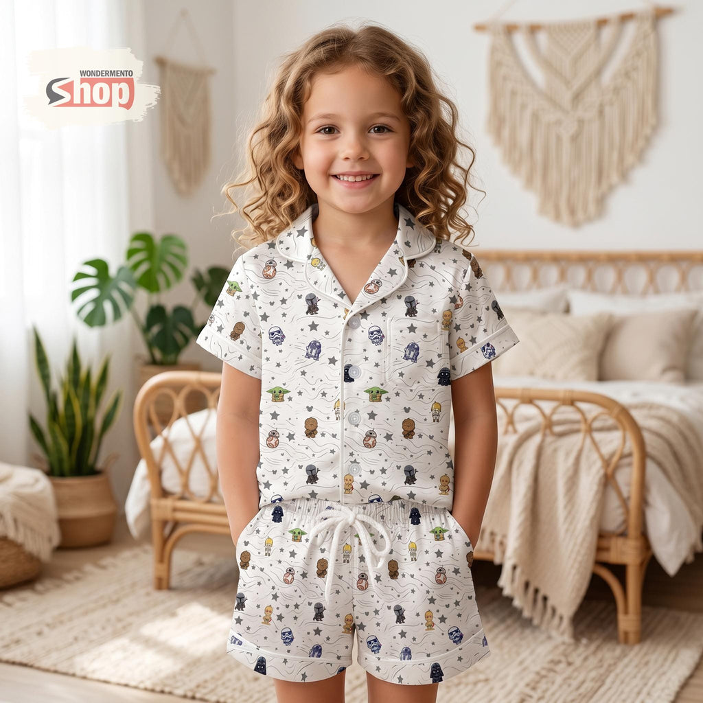 Star Wars Kids Pajama Set, Baby Yoda Chewbacca Darth Vader Disney Satin Sleepwear, Short Sleeve Button Up PJs, Toddler Birthday Gift 2026