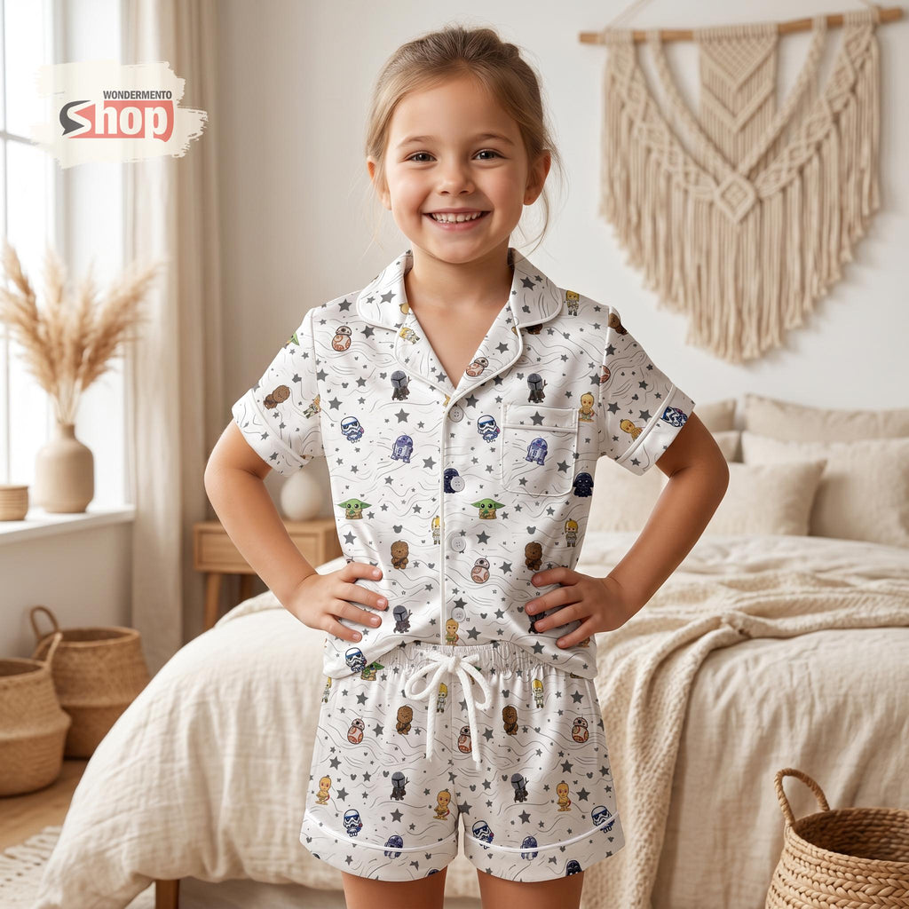 Star Wars Kids Pajama Set, Baby Yoda Chewbacca Darth Vader Disney Satin Sleepwear, Short Sleeve Button Up PJs, Toddler Birthday Gift 2026
