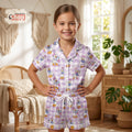 Daisy Duck Purple Gingham Kids Satin Pajamas Set, Disney Girls Toddler Sleepwear, Coquette Summer PJs, Cute Birthday Gift For Kids